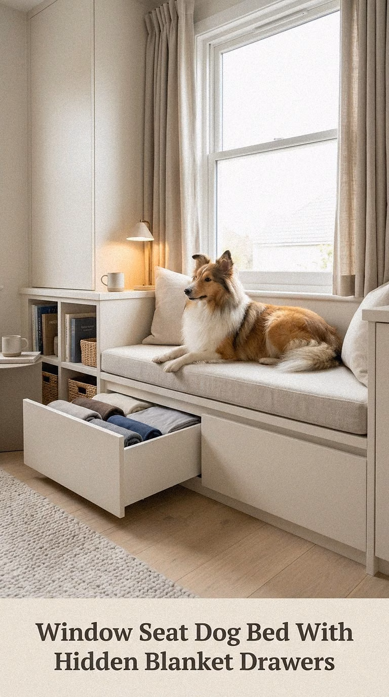 Window Seat Dog Bed With Hidden Blanket Drawers