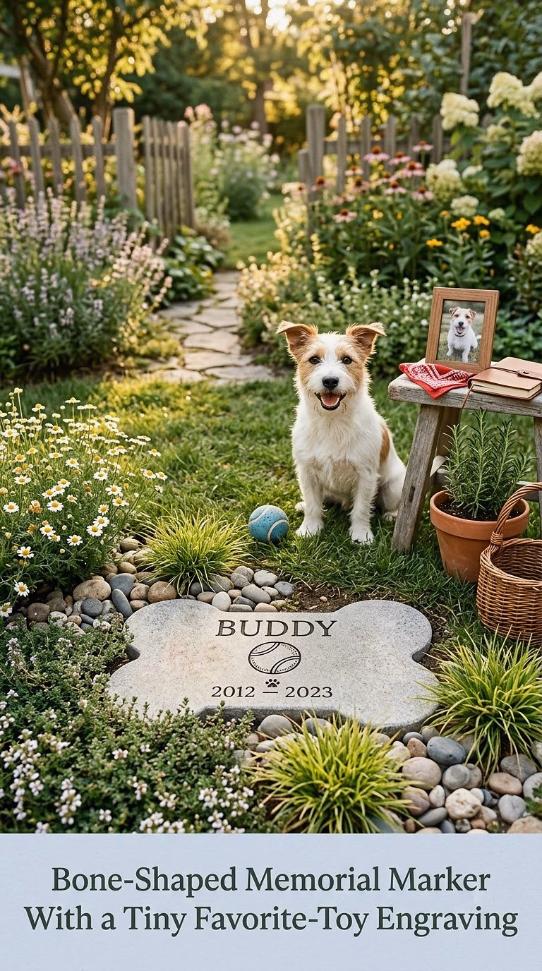 12. Bone-Shaped Memorial Marker With a Tiny Favorite-Toy Engraving