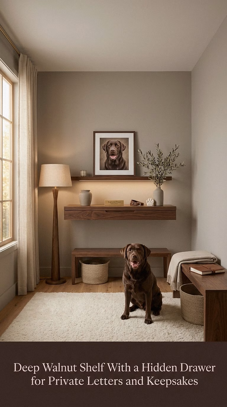 12. Deep Walnut Shelf With a Hidden Drawer for Private Letters and Keepsakes