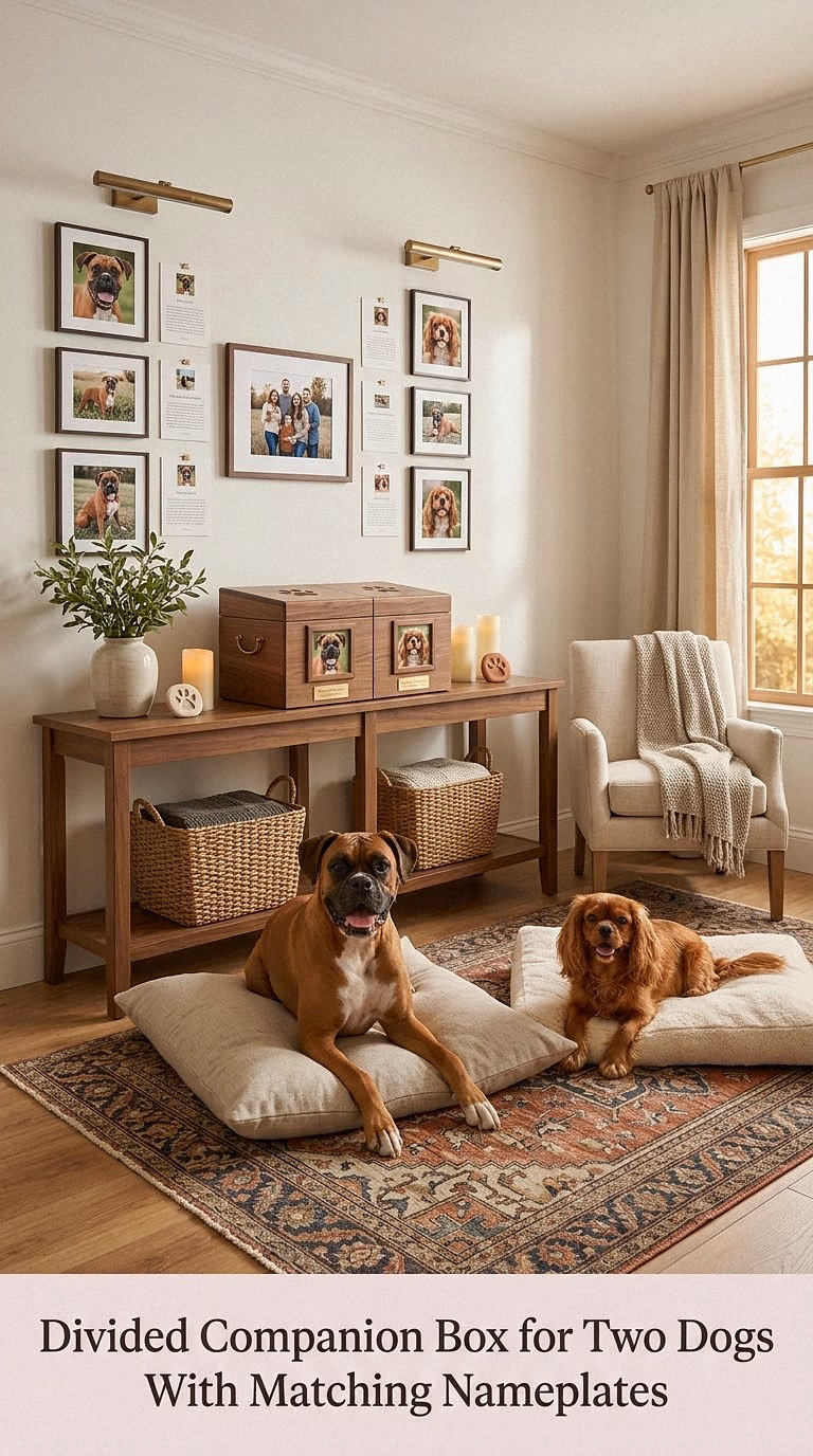 12. Divided Companion Box for Two Dogs With Matching Nameplates