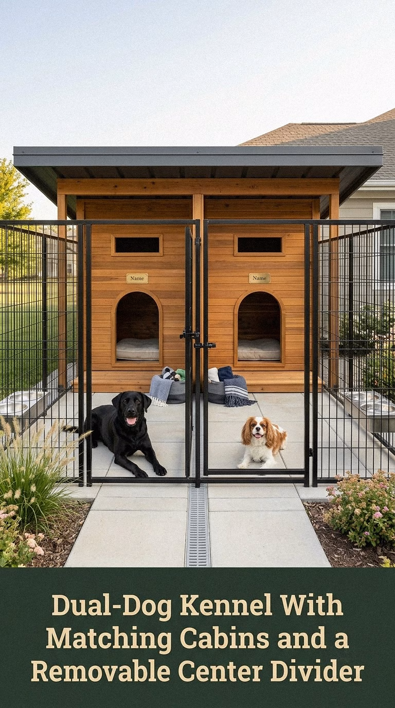 12. Dual-Dog Kennel With Matching Cabins and a Removable Center Divider