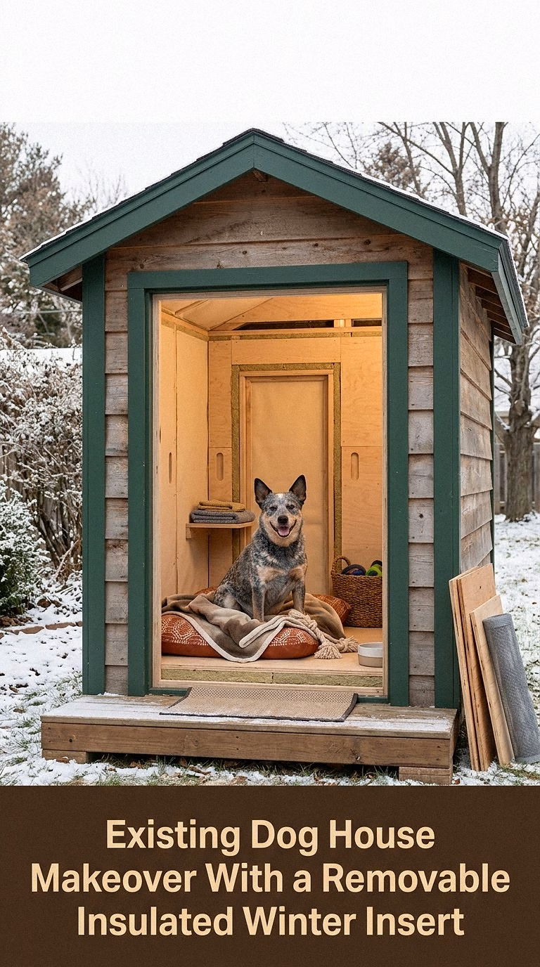 12. Existing Dog House Makeover With a Removable Insulated Winter Insert
