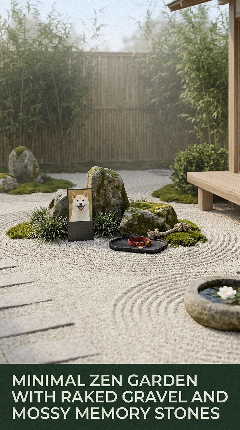 12. Minimal Zen Garden With Raked Gravel and Mossy Memory Stones