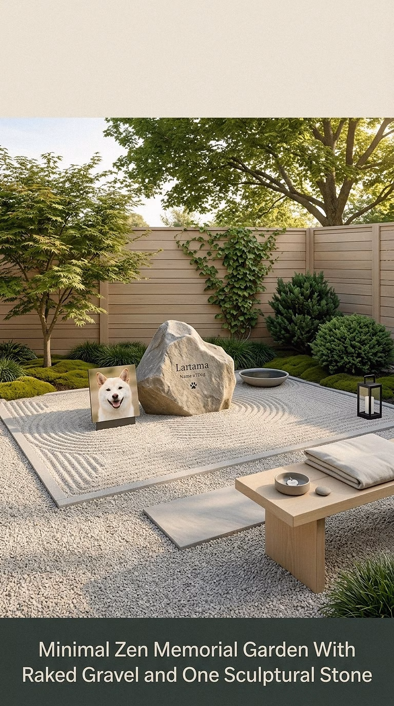 12. Minimal Zen Memorial Garden With Raked Gravel and One Sculptural Stone