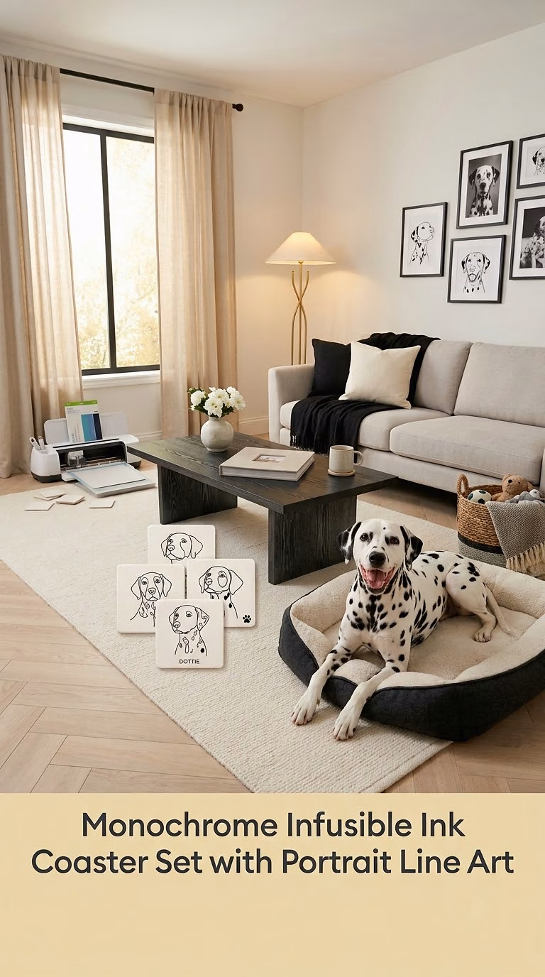 12. Monochrome Infusible Ink Coaster Set With Portrait Line Art