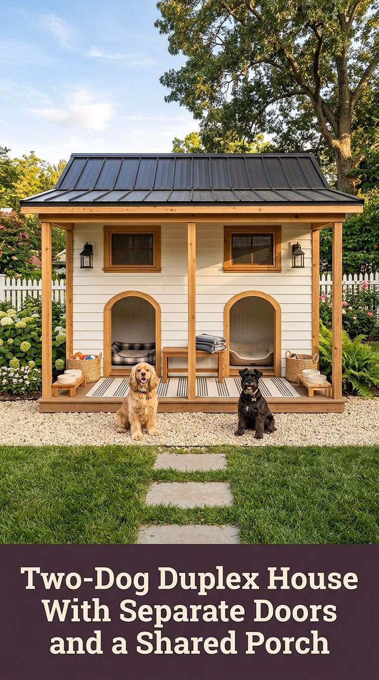 12. Two-Dog Duplex House With Separate Doors and a Shared Porch