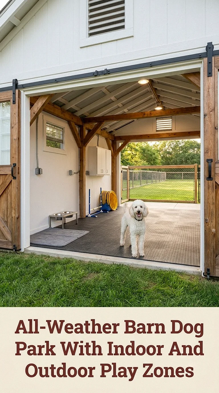 All-Weather Barn Dog Park With Indoor And Outdoor Play Zones