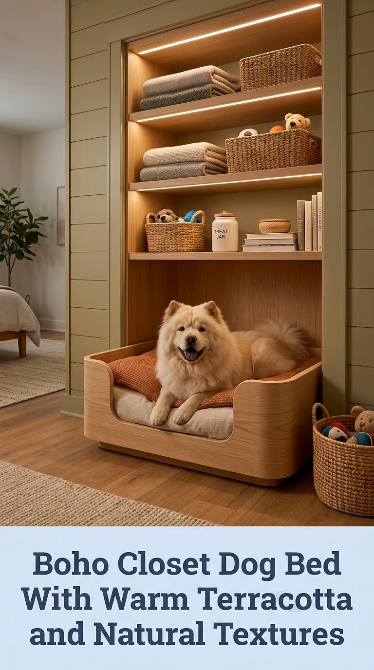 Boho Closet Dog Bed With Warm Terracotta and Natural Textures