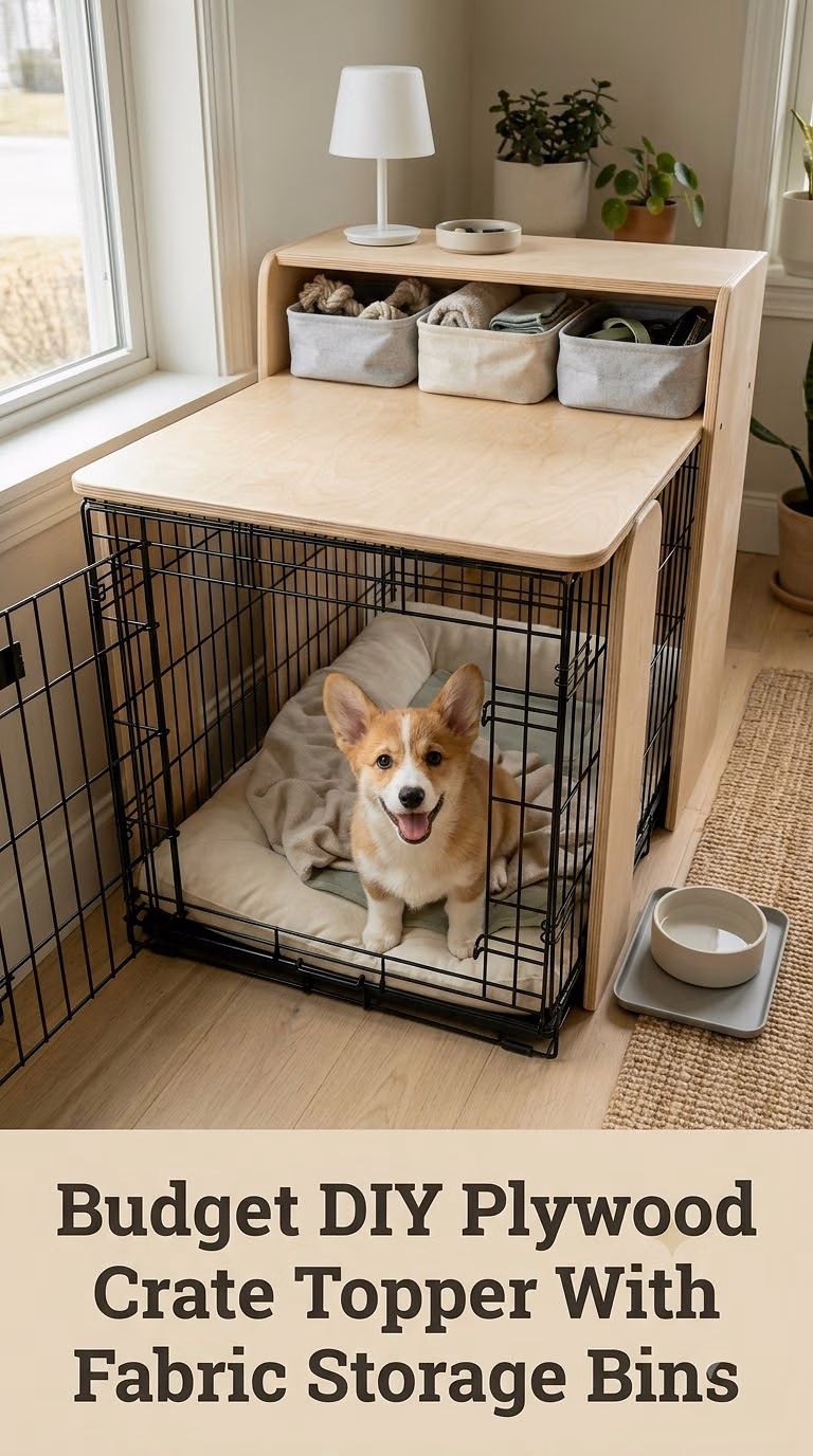 Budget DIY Plywood Crate Topper With Fabric Storage Bins