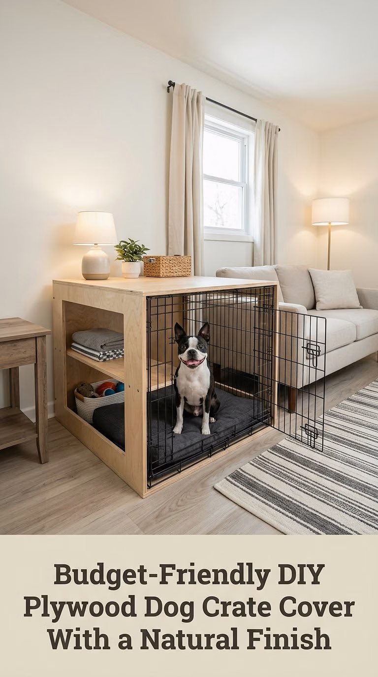 Budget-Friendly DIY Plywood Dog Crate Cover With a Natural Finish