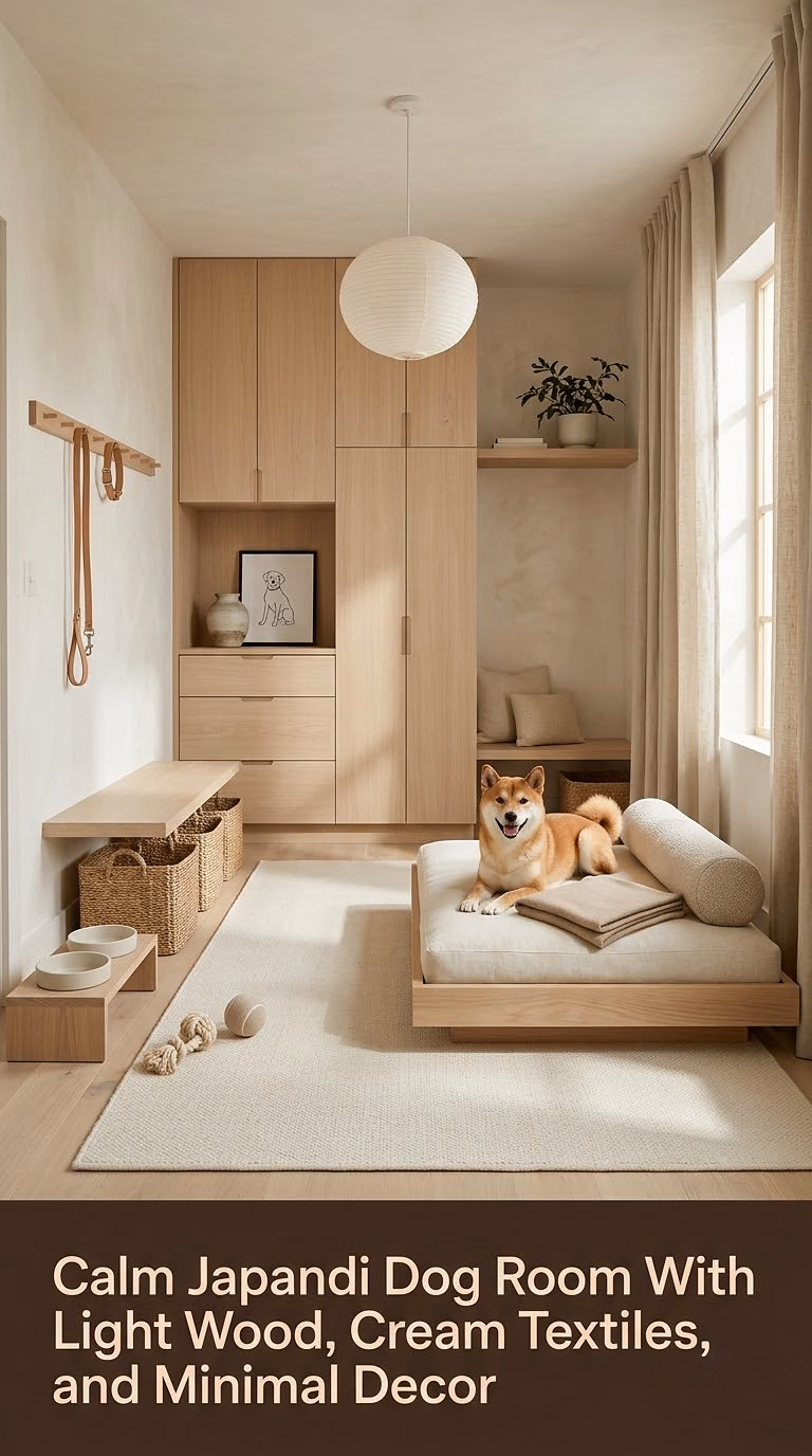 12. Calm Japandi Dog Room With Light Wood, Cream Textiles, and Minimal Decor