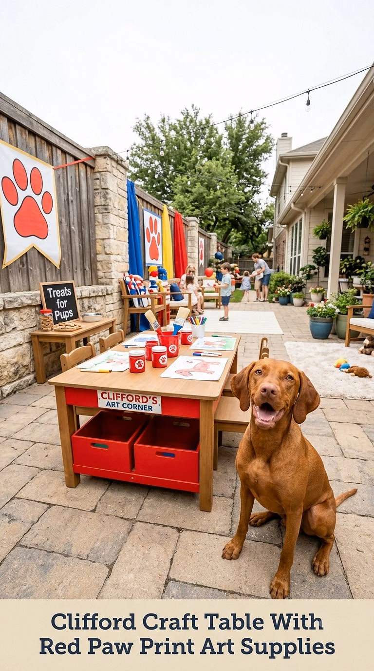 Clifford Craft Table With Red Paw Print Art Supplies