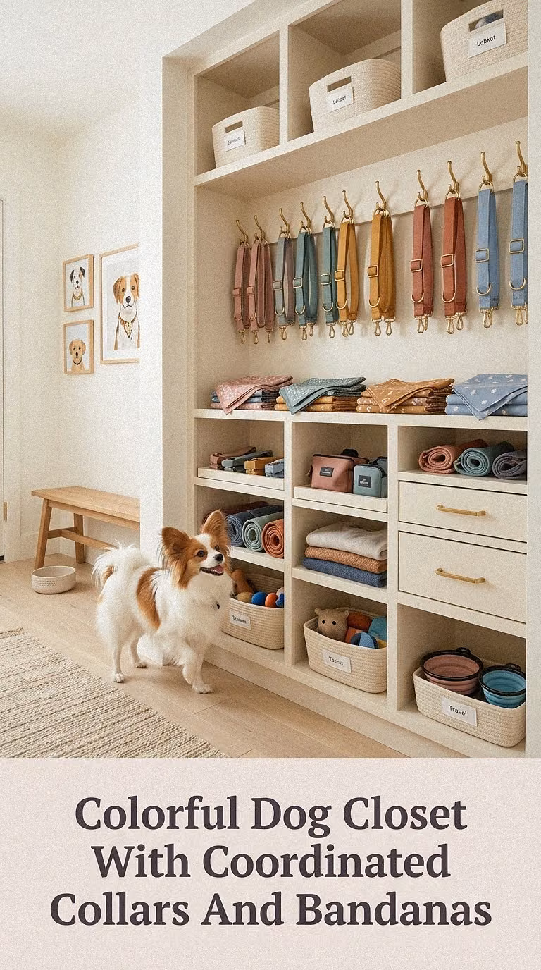 Colorful Dog Closet With Coordinated Collars And Bandanas