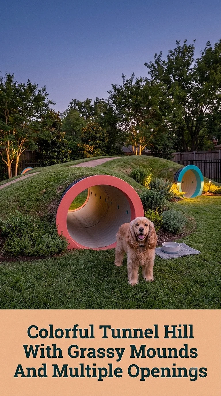Colorful Tunnel Hill With Grassy Mounds And Multiple Openings