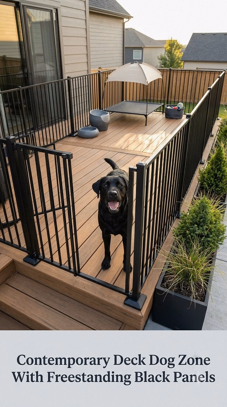 Contemporary Deck Dog Zone With Freestanding Black Panels