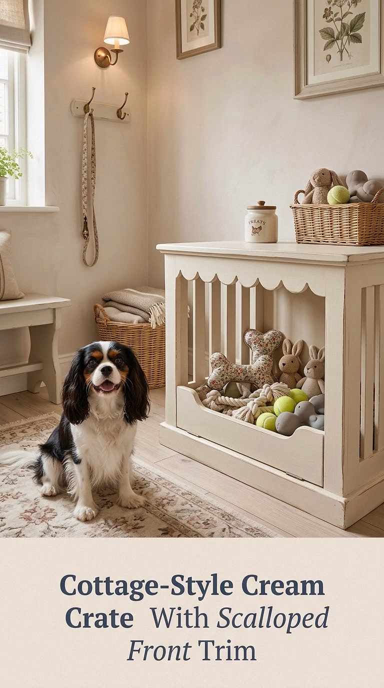 Cottage-Style Cream Crate With Scalloped Front Trim