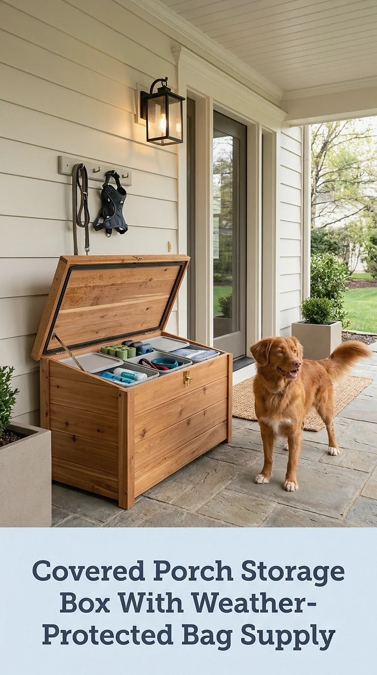 Covered Porch Storage Box With Weather-Protected Bag Supply