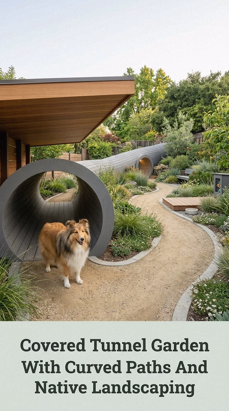 Covered Tunnel Garden With Curved Paths And Native Landscaping