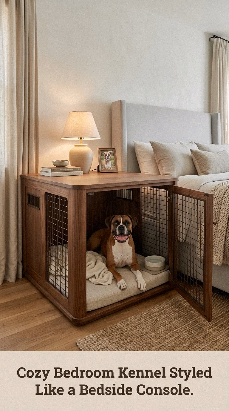 Cozy Bedroom Kennel Styled Like a Bedside Console