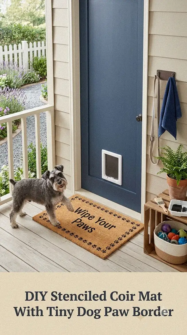 DIY Stenciled Coir Mat With Tiny Dog Paw Border