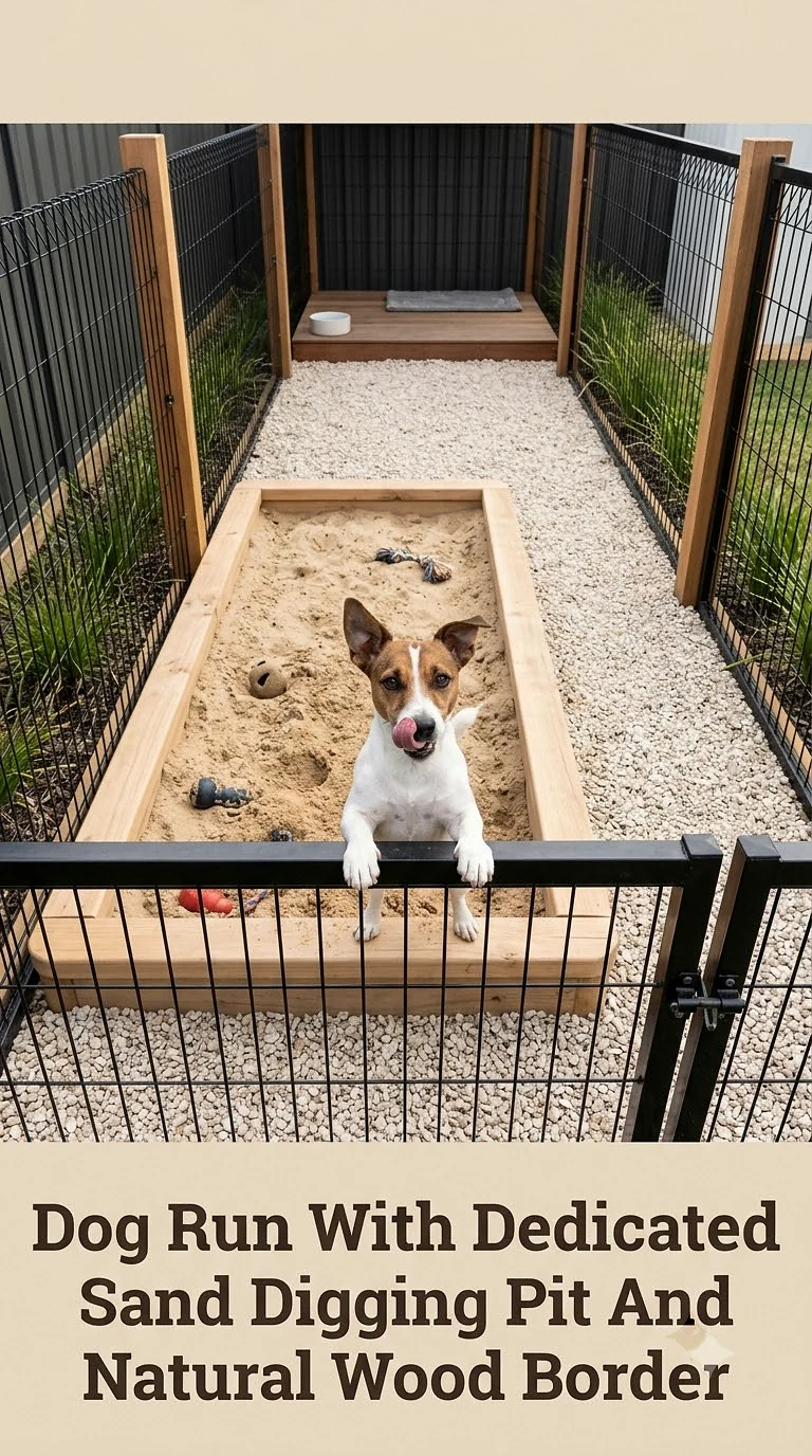 Dog Run With Dedicated Sand Digging Pit And Natural Wood Border