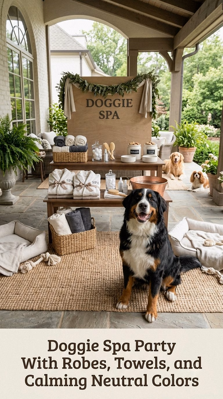 Doggie Spa Party With Robes, Towels, and Calming Neutral Colors
