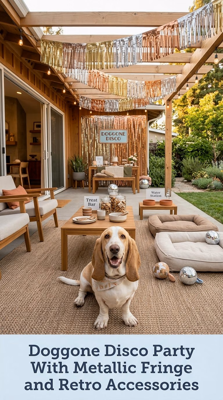 Doggone Disco Party With Metallic Fringe and Retro Accessories