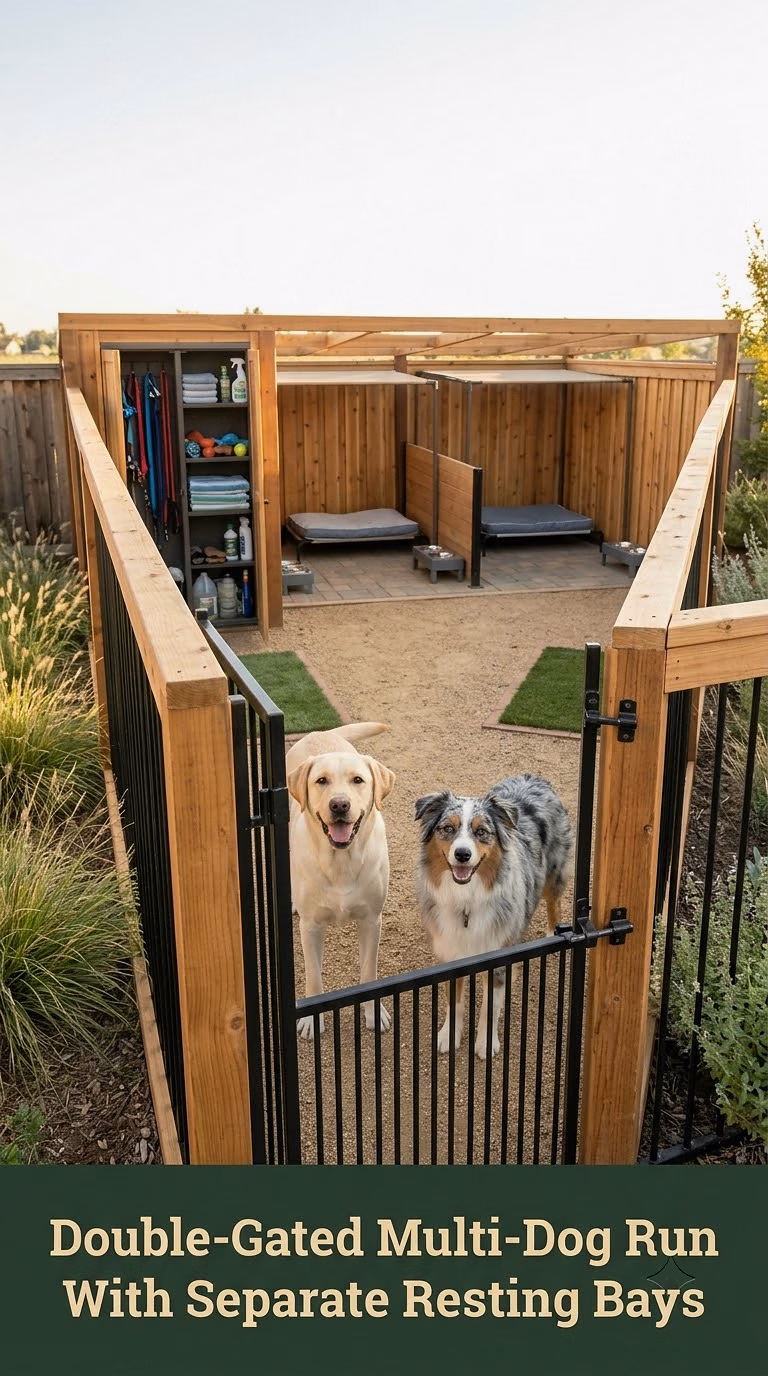 Double-Gated Multi-Dog Run With Separate Resting Bays