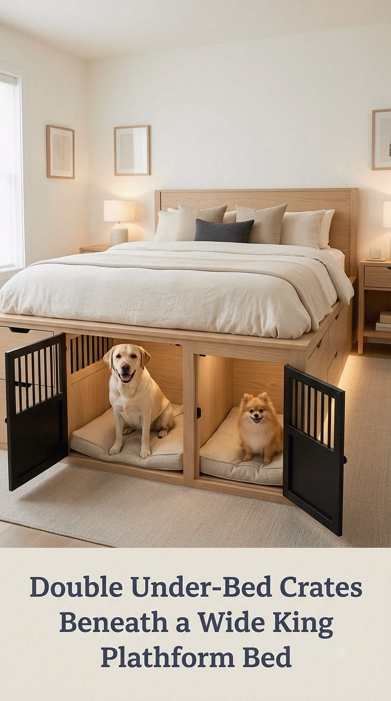 Double Under-Bed Crates Beneath a Wide King Platform Bed