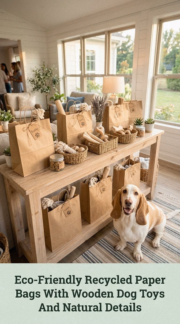Eco-Friendly Recycled Paper Bags With Wooden Dog Toys And Natural Details
