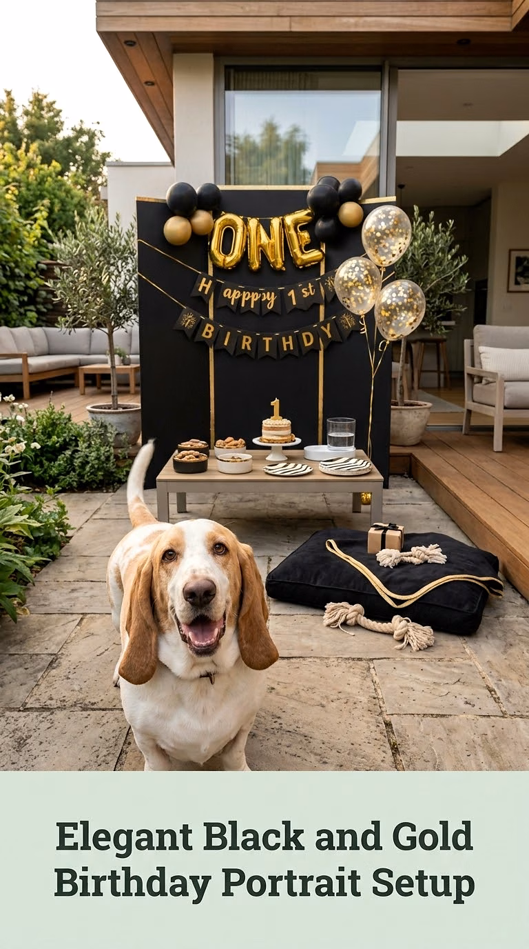 Elegant Black and Gold Birthday Portrait Setup