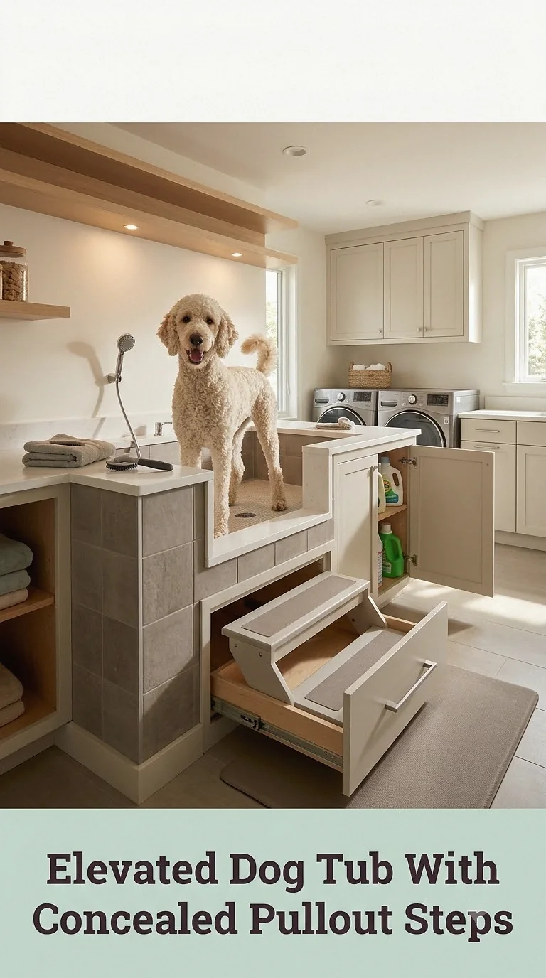 Elevated Dog Tub With Concealed Pullout Steps