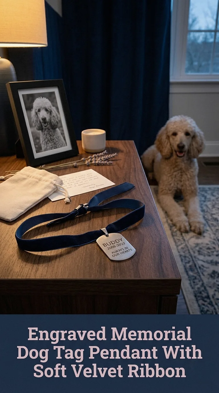 Engraved Memorial Dog Tag Pendant With Soft Velvet Ribbon