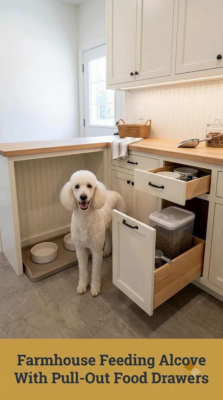 Farmhouse Feeding Alcove With Pull-Out Food Drawers