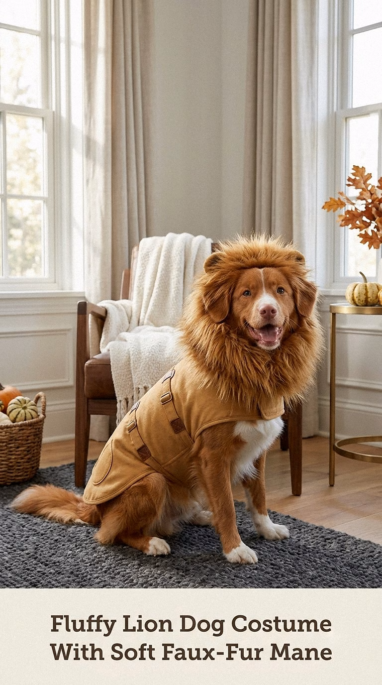 Fluffy Lion Dog Costume With Soft Faux-Fur Mane