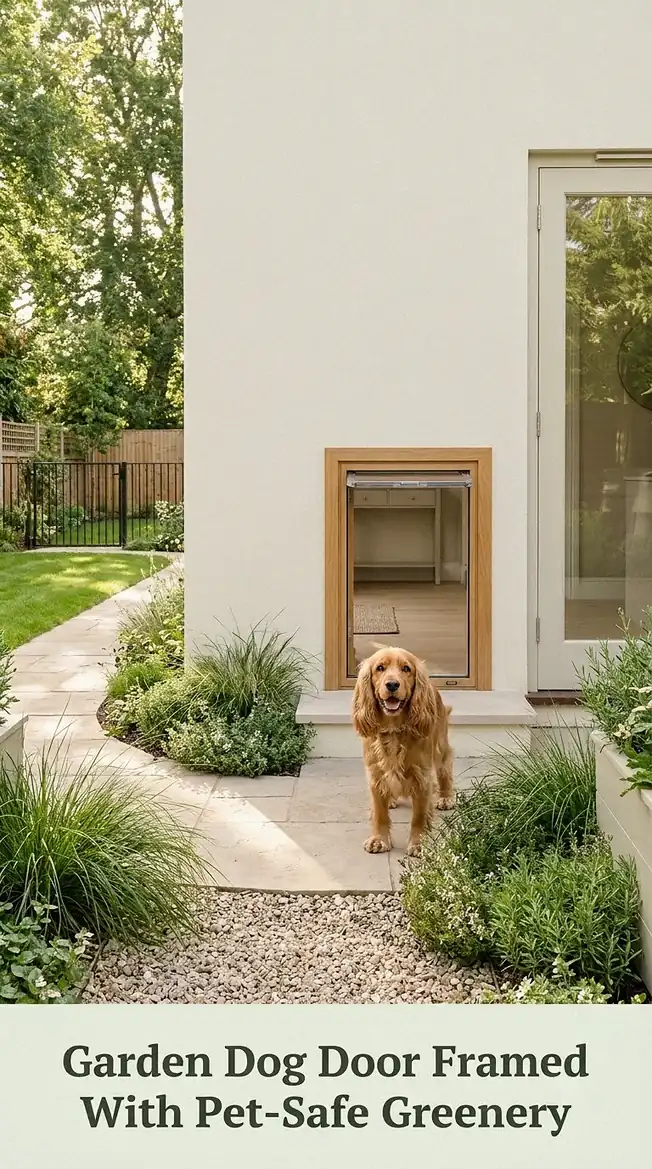 Garden Dog Door Framed With Pet-Safe Greenery