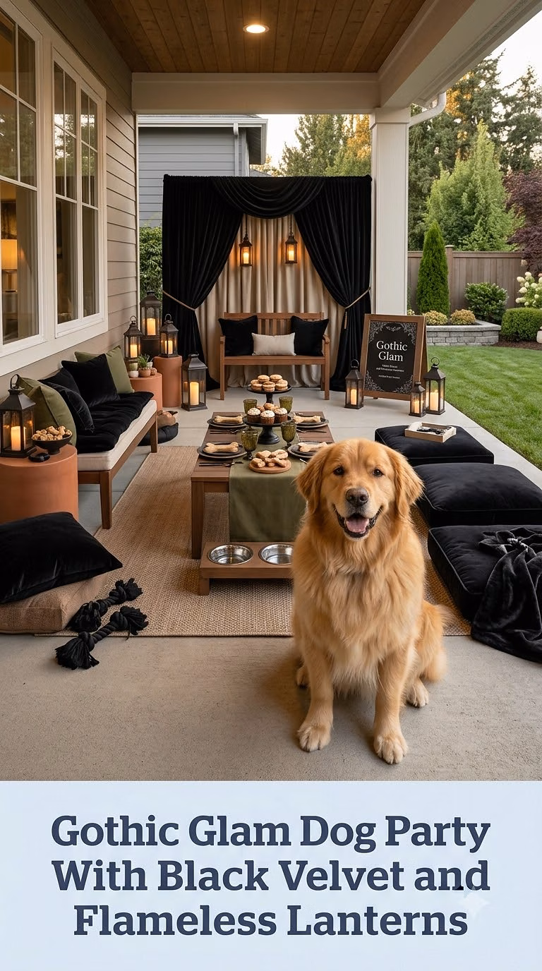 Gothic Glam Dog Party With Black Velvet and Flameless Lanterns
