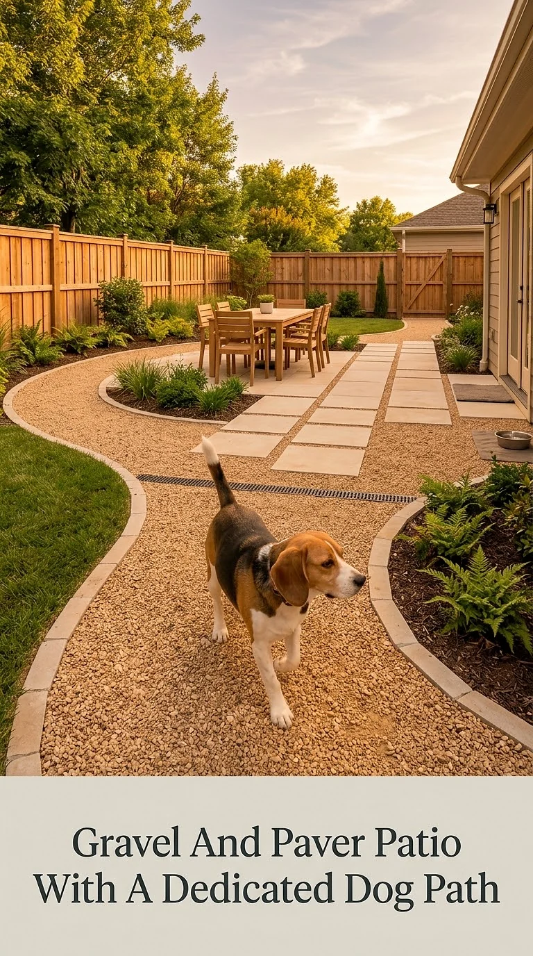 Gravel And Paver Patio With A Dedicated Dog Path