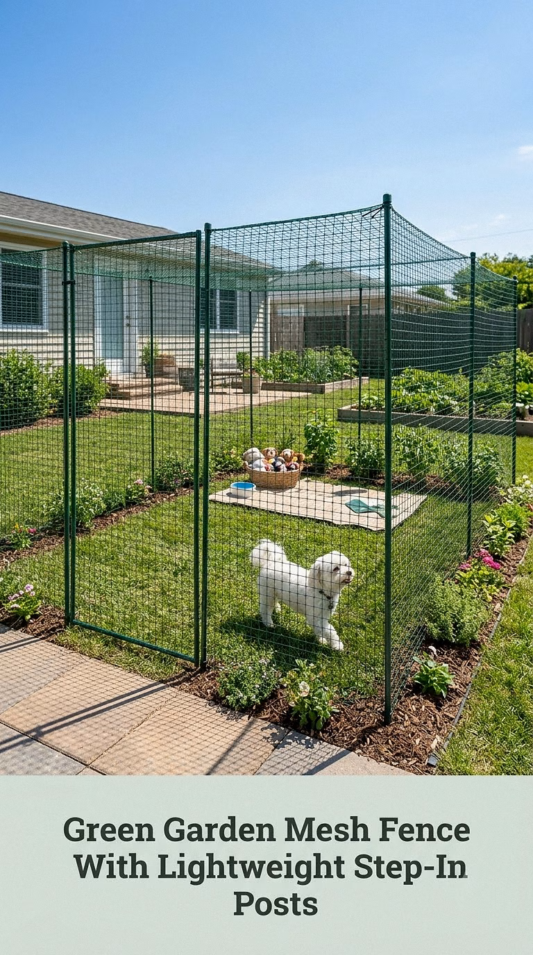 Green Garden Mesh Fence With Lightweight Step-In Posts