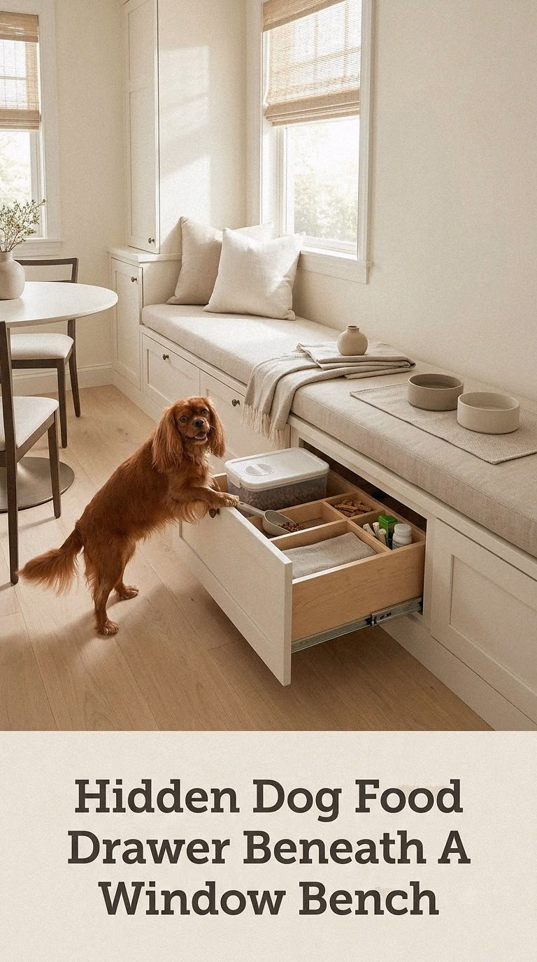 Hidden Dog Food Drawer Beneath A Window Bench
