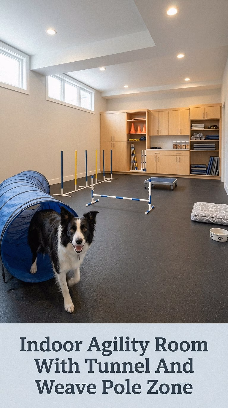 Indoor Agility Room With Tunnel And Weave Pole Zone