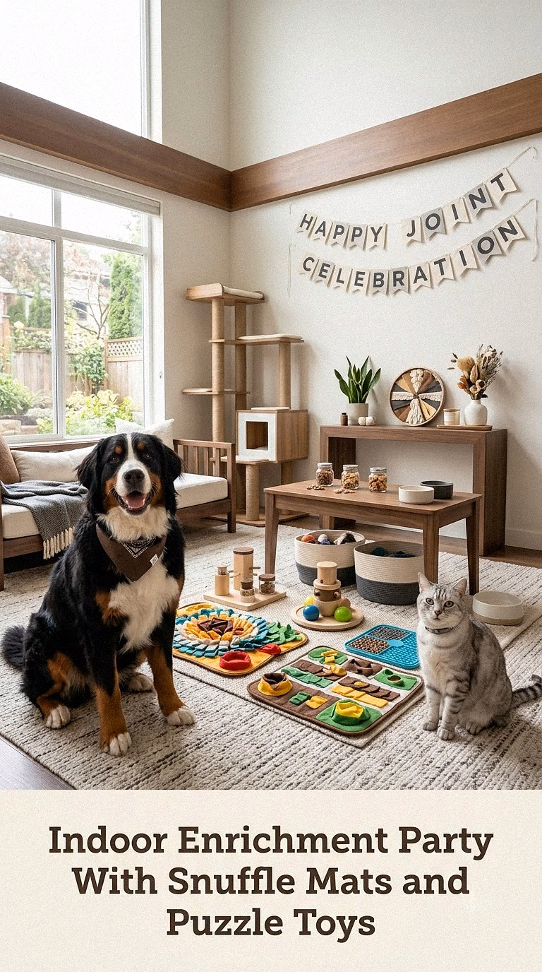 Indoor Enrichment Party With Snuffle Mats and Puzzle Toys