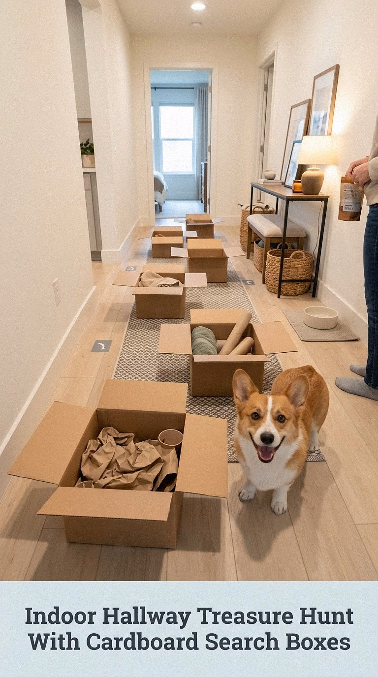 Indoor Hallway Treasure Hunt With Cardboard Search Boxes