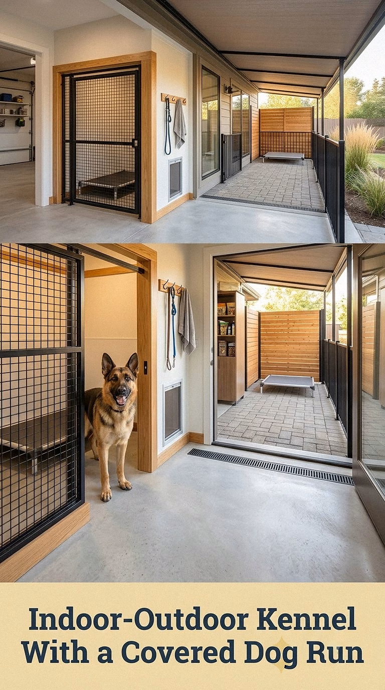 Indoor-Outdoor Kennel With a Covered Dog Run