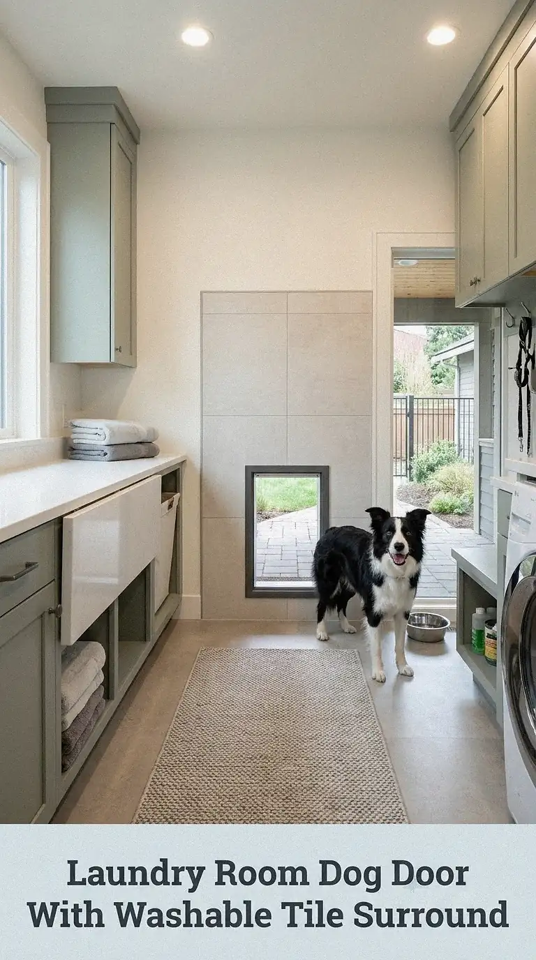Laundry Room Dog Door With Washable Tile Surround