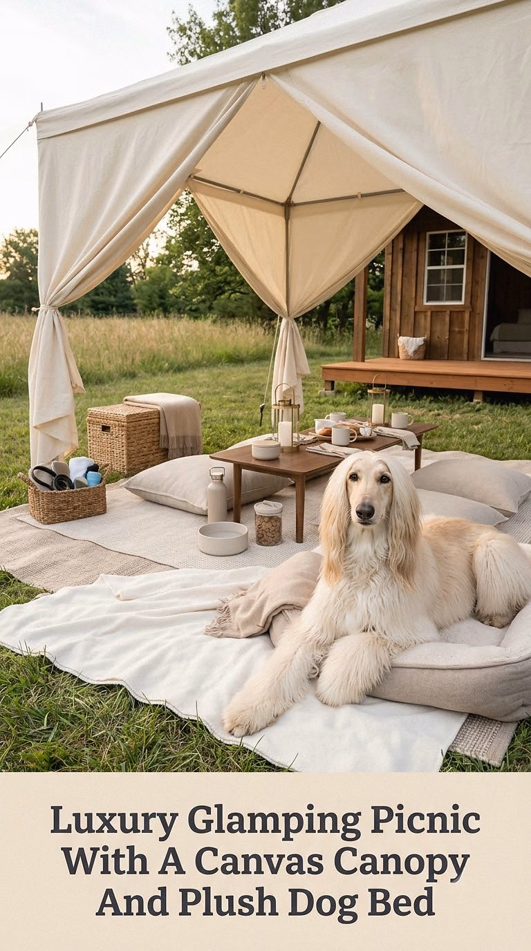 Luxury Glamping Picnic With A Canvas Canopy And Plush Dog Bed