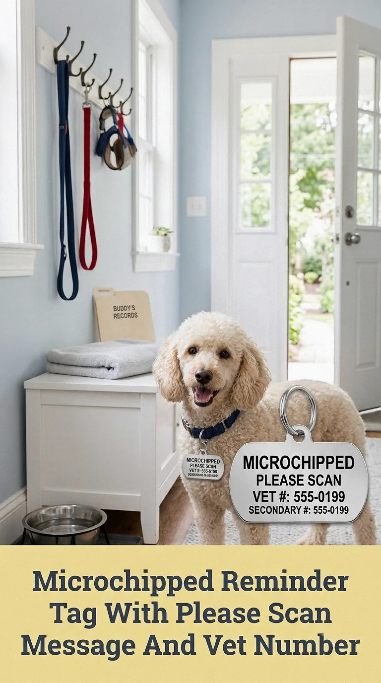Microchipped Reminder Tag With Please Scan Message And Vet Number