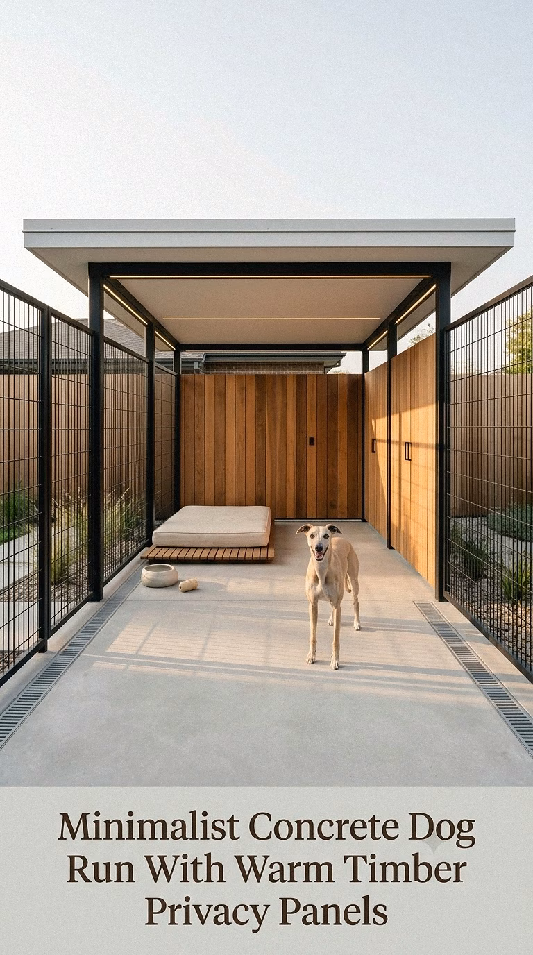 Minimalist Concrete Dog Run With Warm Timber Privacy Panels