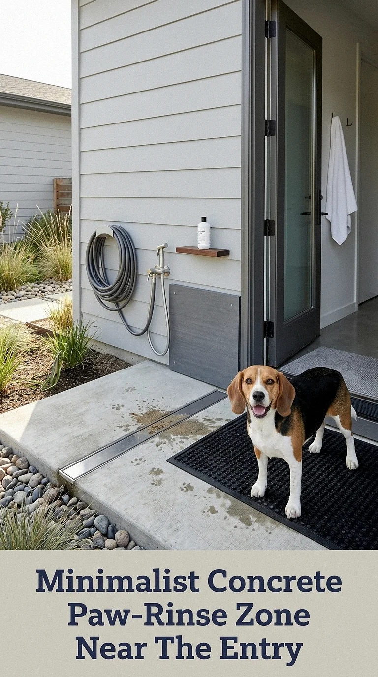 Minimalist Concrete Paw-Rinse Zone Near The Entry