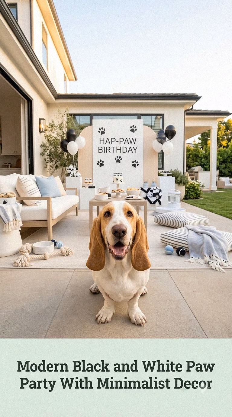 Modern Black and White Paw Party With Minimalist Decor
